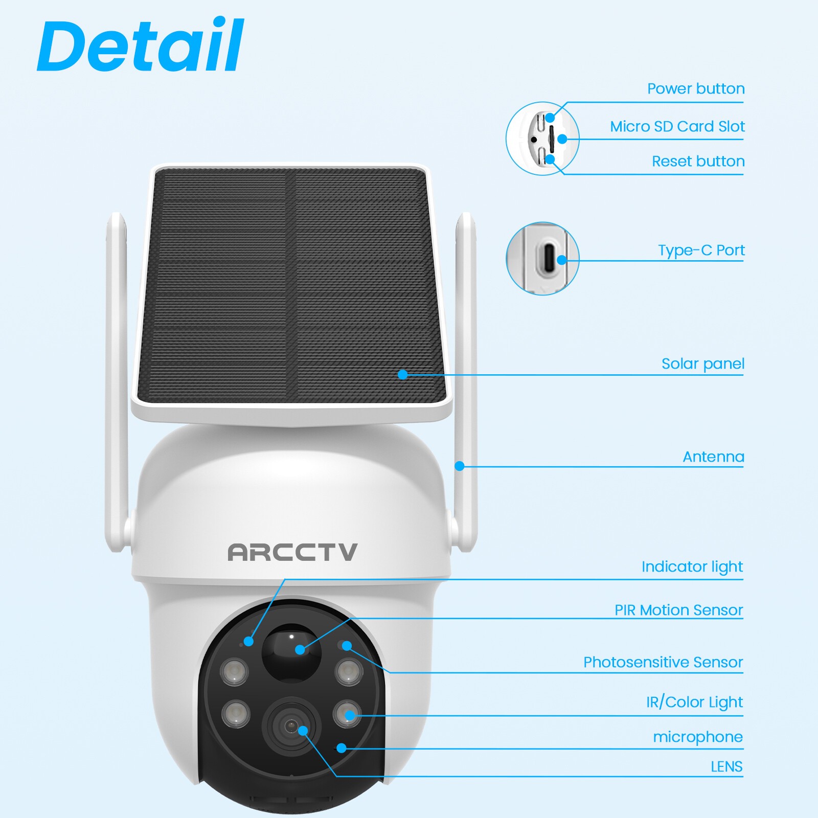 ARCCTV 4MP WiFi6 Wireless Security Camera System Solar Powered Outdoor PTZ CCTV