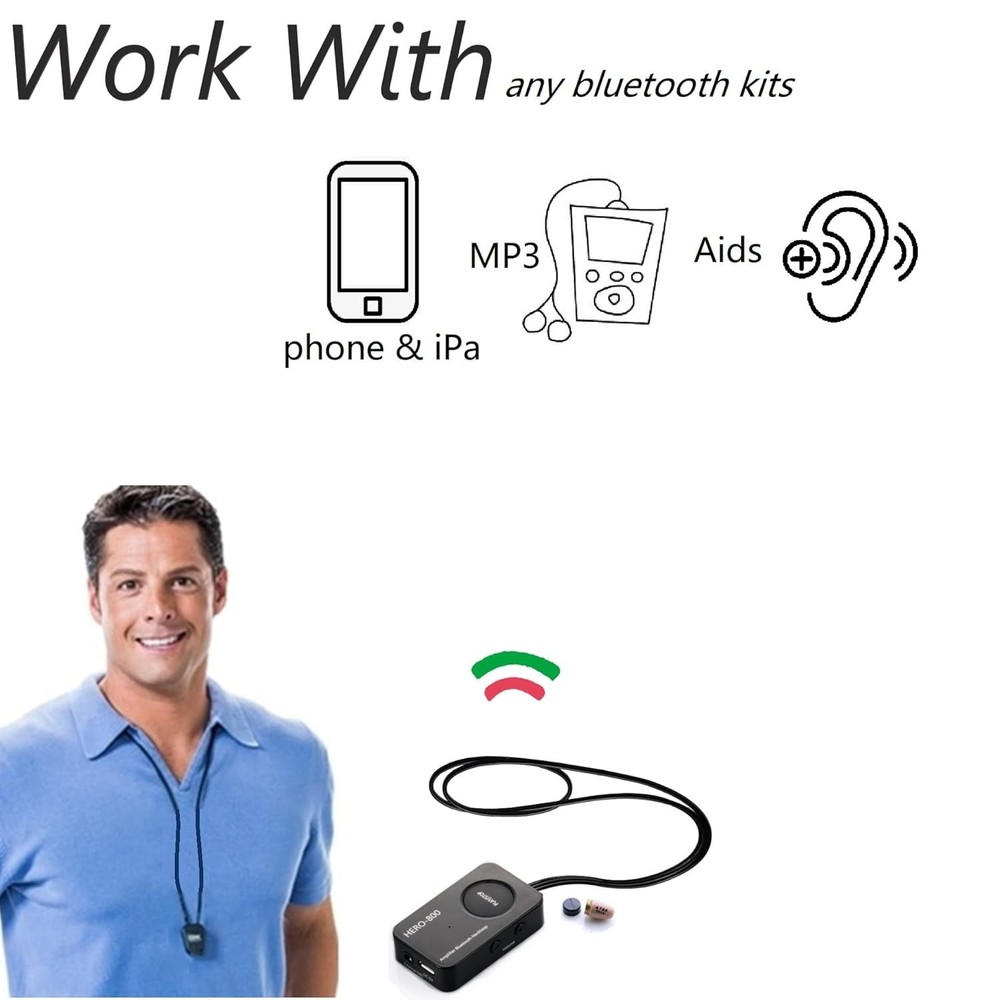 Wireless Neckloop Amplifier with CIC Earpiece 45-100dB T-Coil Hearing Support