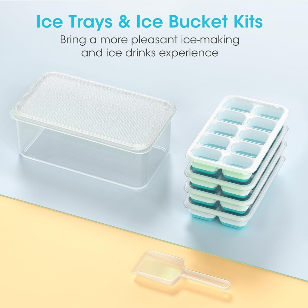 Elegantly Stackable Blue Silicone Ice Cube Trays with Easy-Pop Release - 4 Pack