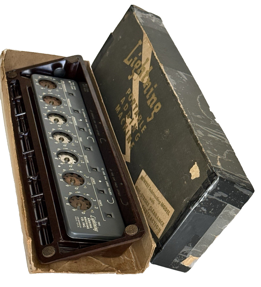 Vintage Lightning Portable Adding Machine Calculator with Bakelite Base