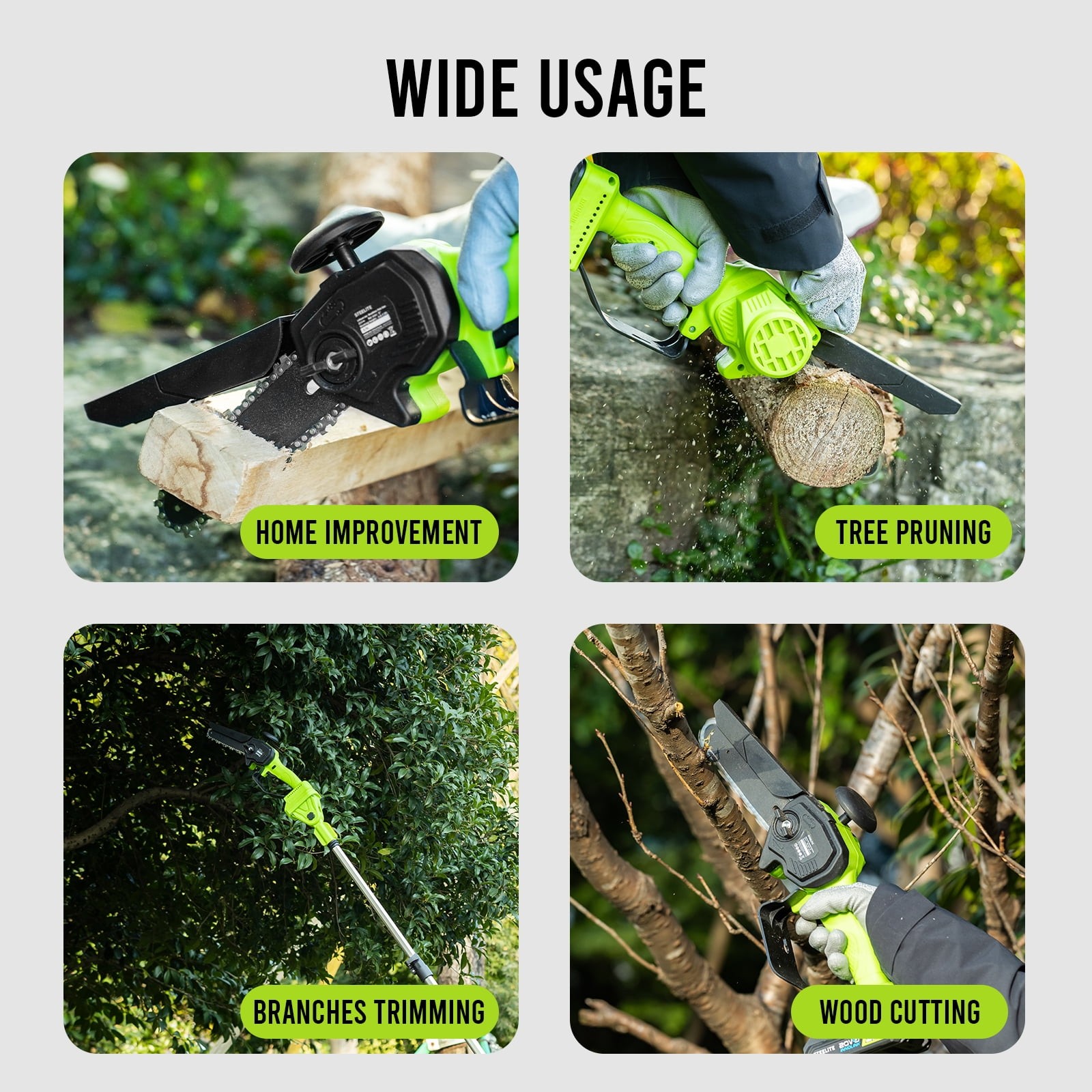 Steelite 21V 2-in-1 Cordless Pole Saw & 6 Inch Electric Mini Chainsaw W/ Battery
