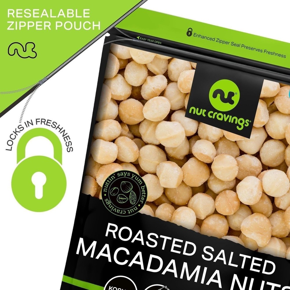 NUT CRAVINGS - Roasted & Salted Macadamia Nuts - No Shell, Whole (16oz - 1...