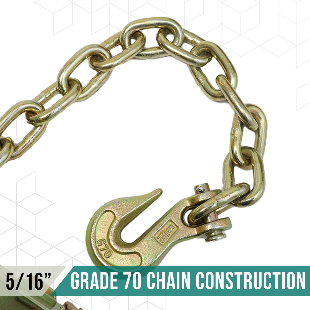 Ratchet Buckle with 5/16 Forged Hook Chain Extension 1.5 feet Tow Hook- 2 Pack