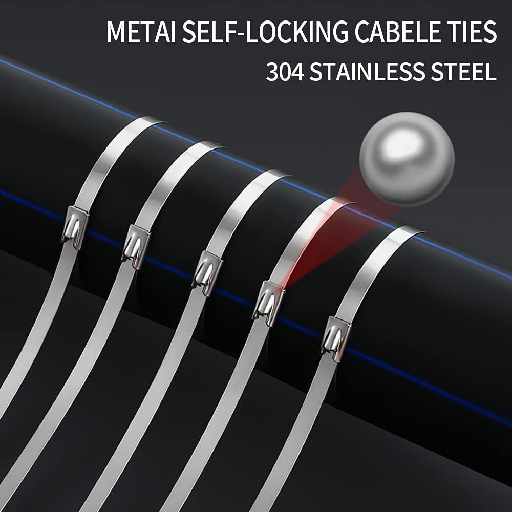 100 Pcs Stainless Steel Metal Zip Ties Heavy Duty Self-Locking Cable Ties US
