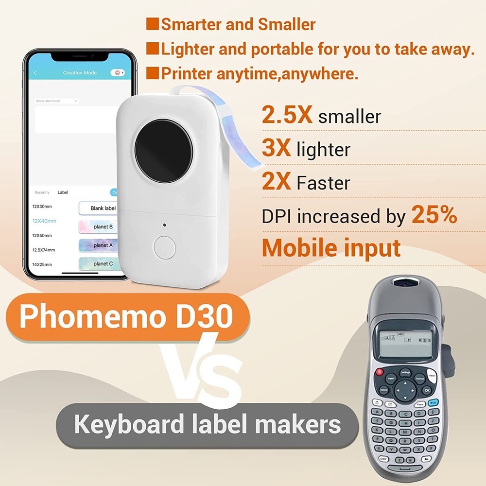 Label Maker Bluetooth Thermal Label Maker Machine with Tape Portable Phomemo D30