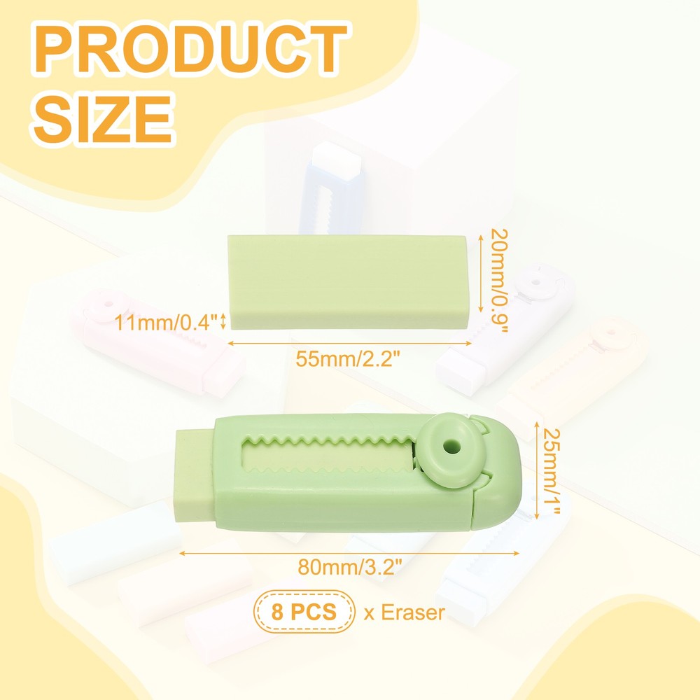 8 Pack Erasers, Pencil Erasers Large Eraser Push Pull Cute Soft, Cyan