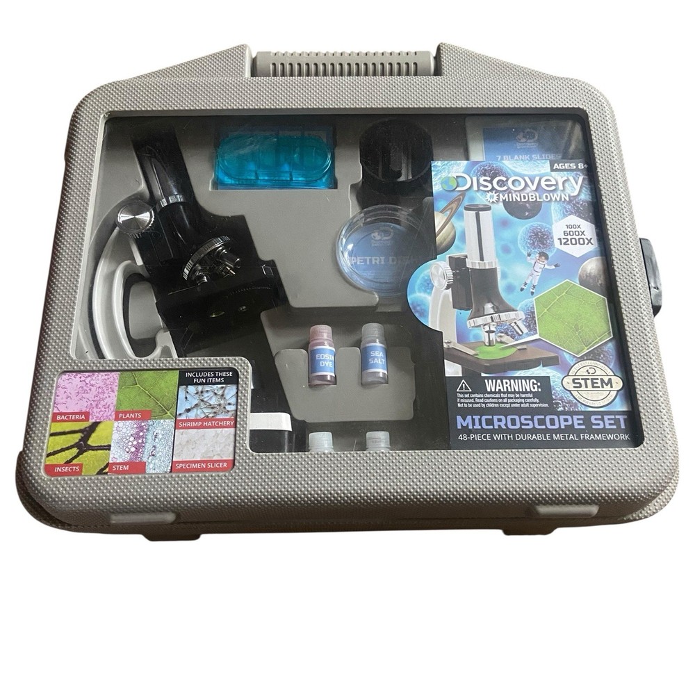 Discovery Microscope Set 48-Piece Durable Metal Framework Open Box Science Kit