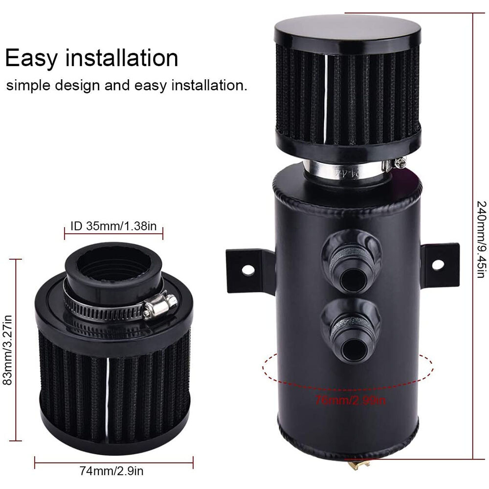 Universal Oil Catch Can Kit Reservoir Baffled Tank with Breather Filter Aluminum