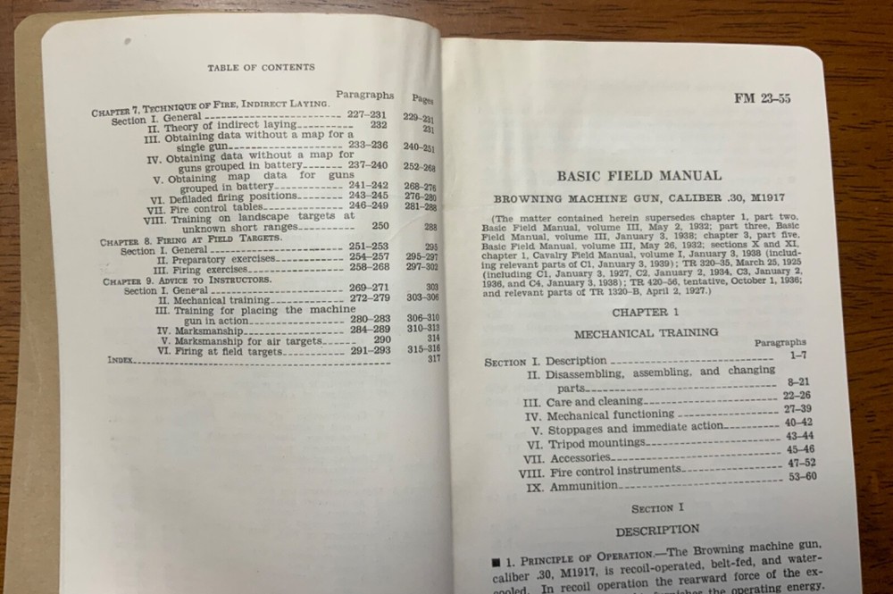 WWII Era Basic Manual Browning Machine Gun Caliber .30, M1917 Book