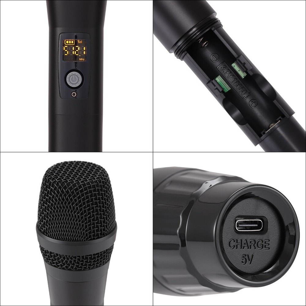 Professional UHF Rechargeable Wireless Microphone System + Auto-Connect Receiver