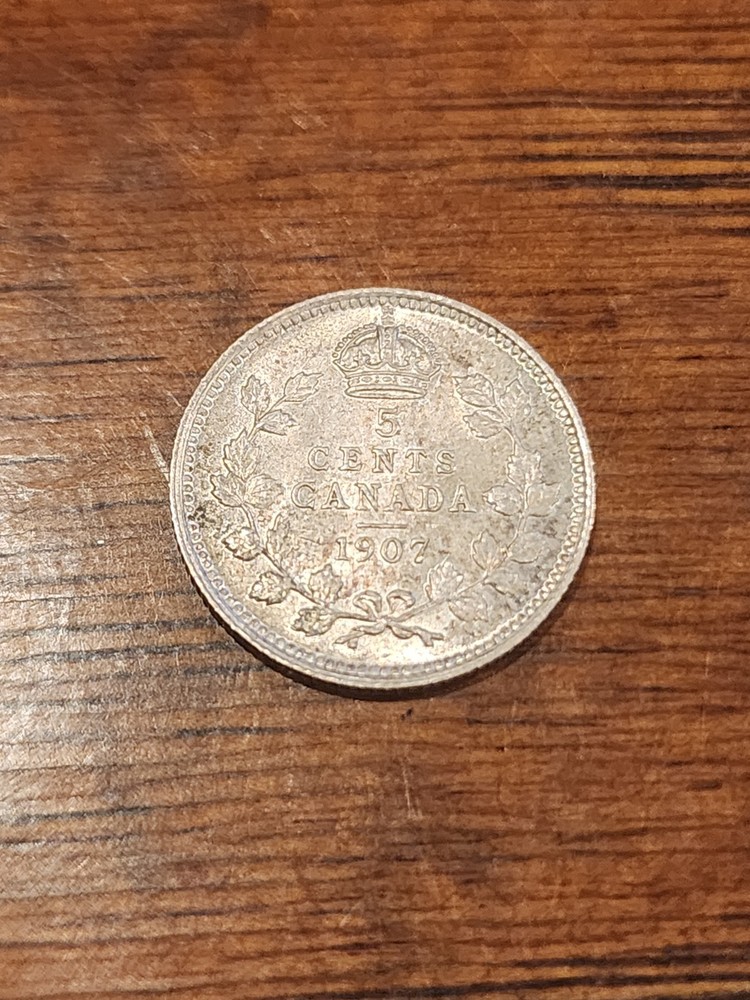 1907 Canada 5 Cents Silver Coin