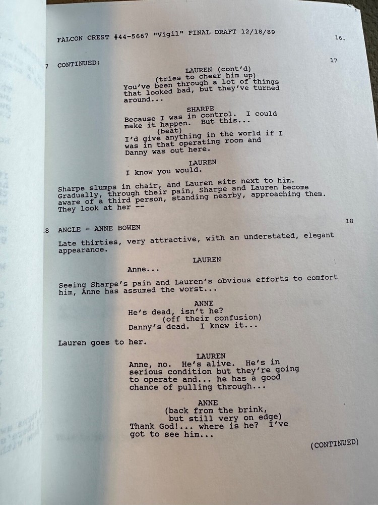 FALCON CREST TV SHOW SCRIPT EPISODE VIGIL