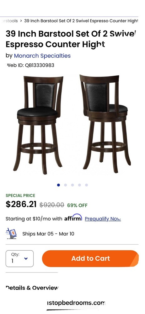 Sunny Design 39inch bar stools