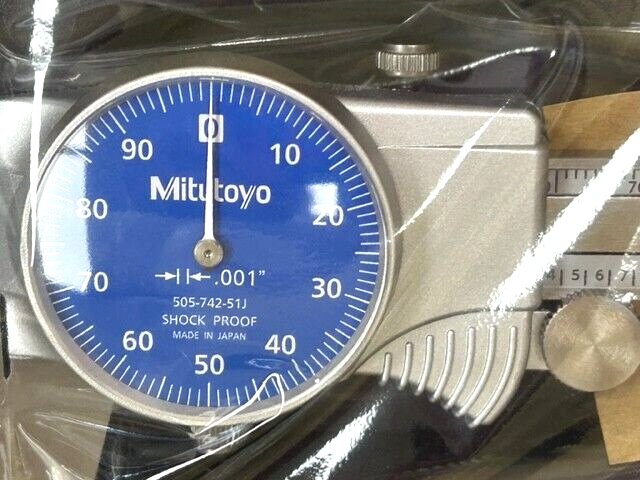 6" .001" GRAD. BLUE FACE DIAL CALIPER W/CASE MITUOTYO - 505-742-51J JAPAN NEW
