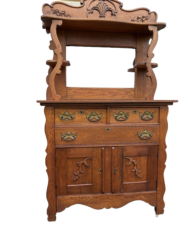 67261 Antique Victorian Oak Sideboard Server Cabinet