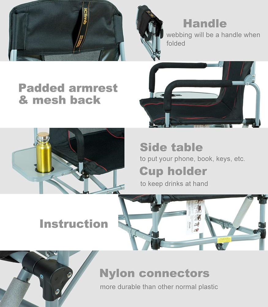 Heavy Duty Compact Camping Folding Mesh Chair with Side Table and Handle