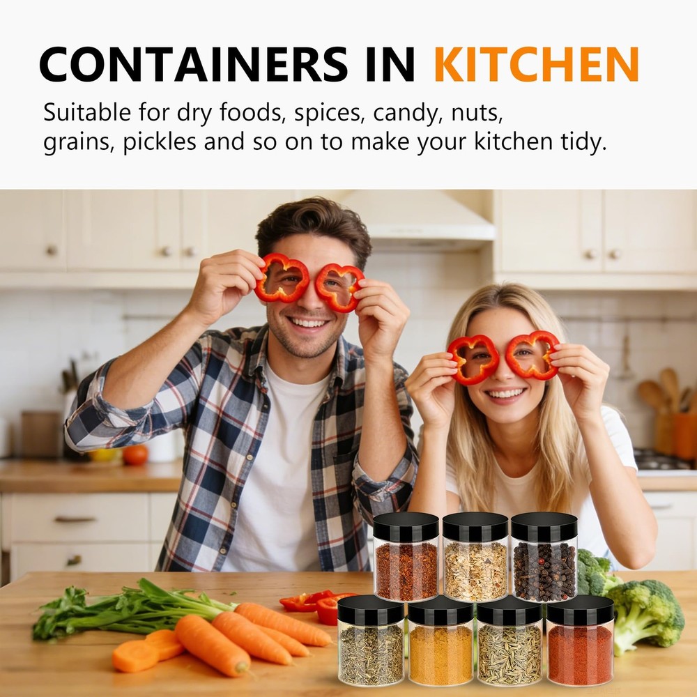 6OZ Plastic Jars with Black Lids 40Pcs Empty Plastic Pot Jars Round Refillabl...