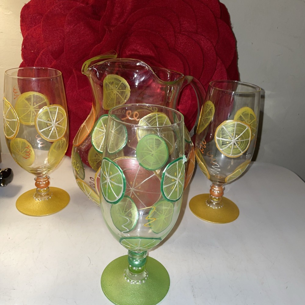 Smithereen Pitcher And 3 Glasses