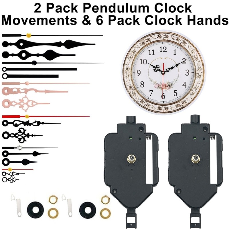 2 Pack Pendulum Clock Movement with Hands for Hobbyists with Quartzs Technology