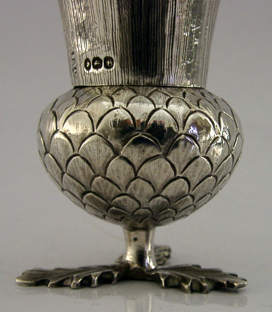 RARE WILLIAM IV STERLING SILVER SCOTTISH THISTLE POUNCE POT 1837 ANTIQUE 66g