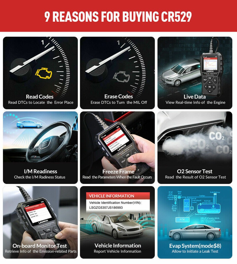 LAUNCH OBD2 Scanner Code Reader Automotive Scan Tool Engine Check Car Diagnostic