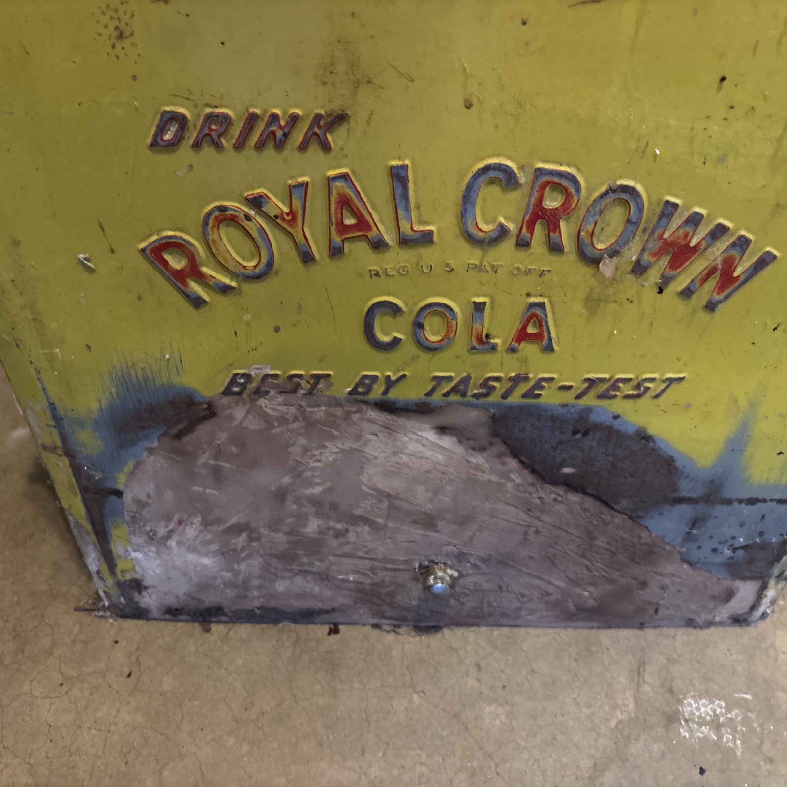 Vintage Royal Crown RC Cola Soda Metal Cooler. Yellow w/red Lettering.