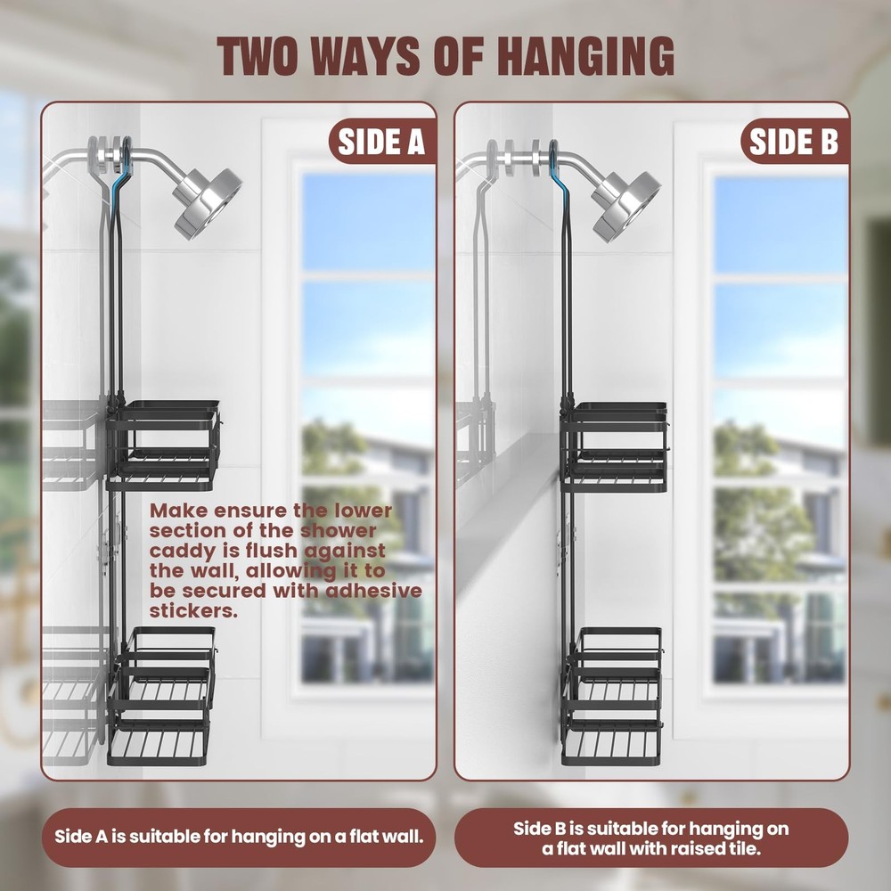 Adjustable Shower Caddy Hanging Rustproof Shower Caddy for Handheld Showerhea...