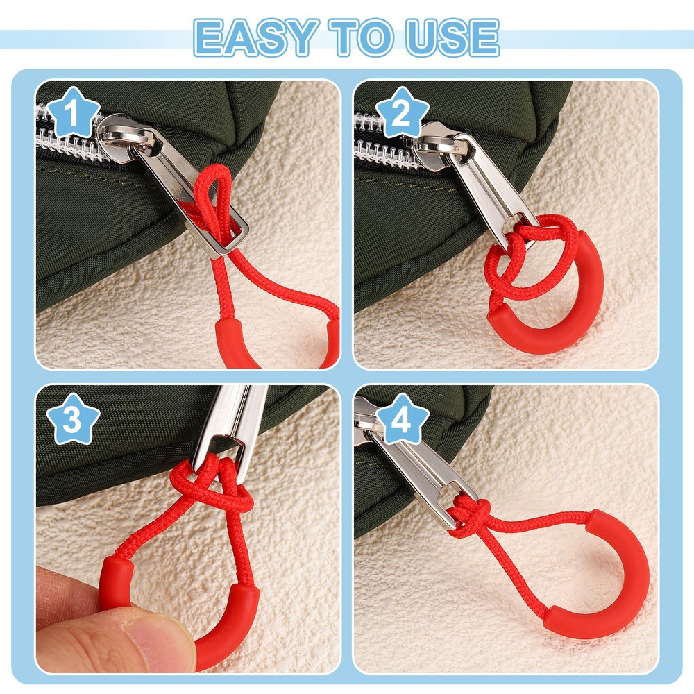 8Pcs U-Shape Zipper Pull Replacement Cord Extender, 63.5mm Red