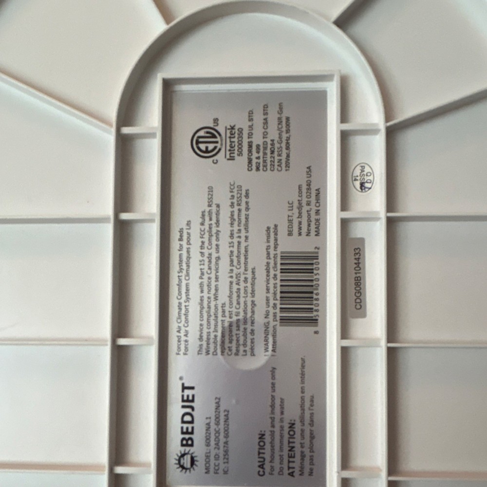 BedJet V2 Dual Zone Adjustable Power Forced Air Comfort System White