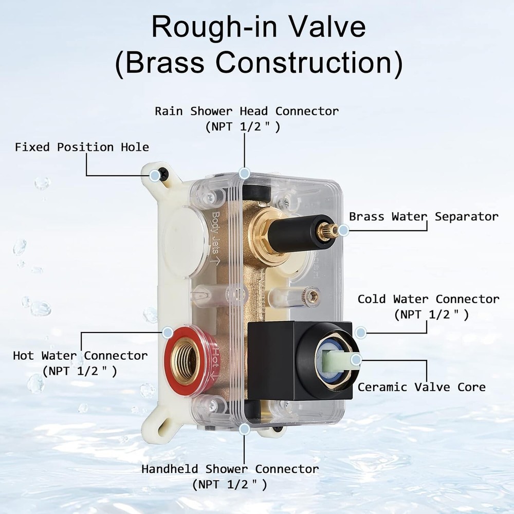 Shower Faucet System Combo Set 2 Function Rainfall Head Mixing Valve Wall Mount
