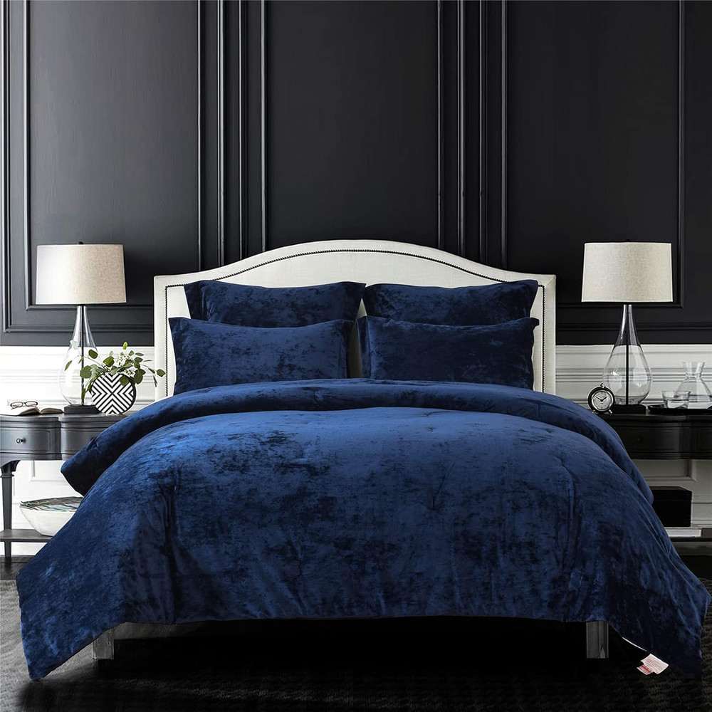 Distressed Velvet Comforter Set, Distressed Velvet Face and Brushed Solid Microf