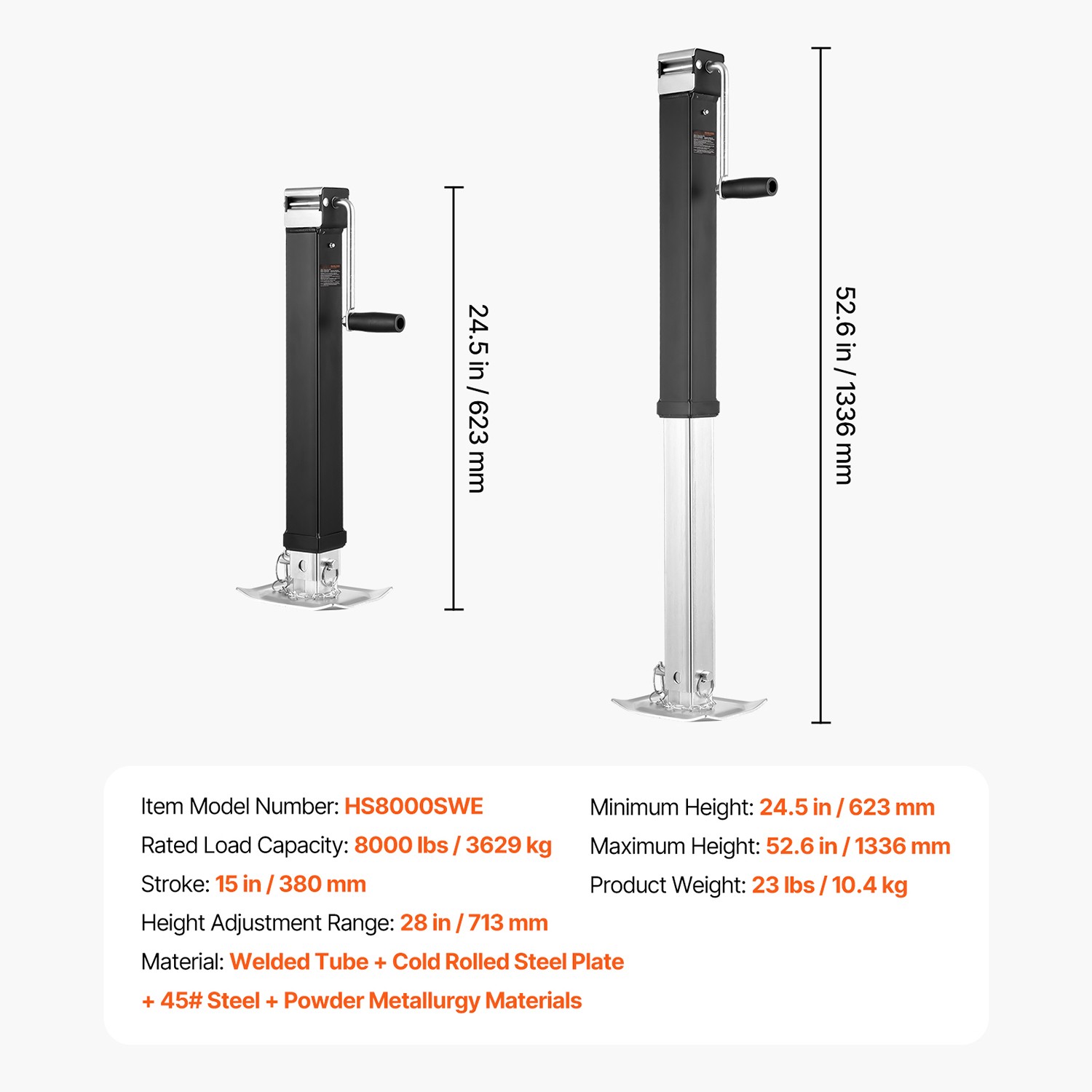 Trailer Jack Weld-on Pipe Mount Swivel Trailer Jack 8000 lbs 15" Travel