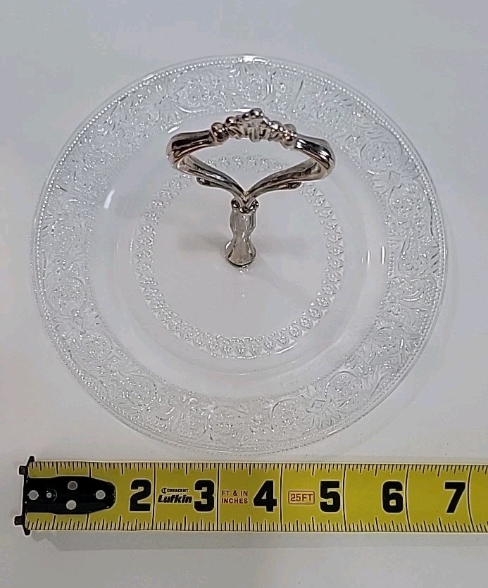 VTG Crystal Glass Appetizer Plate Silver Plated Handle Dessert Server 7" Tray
