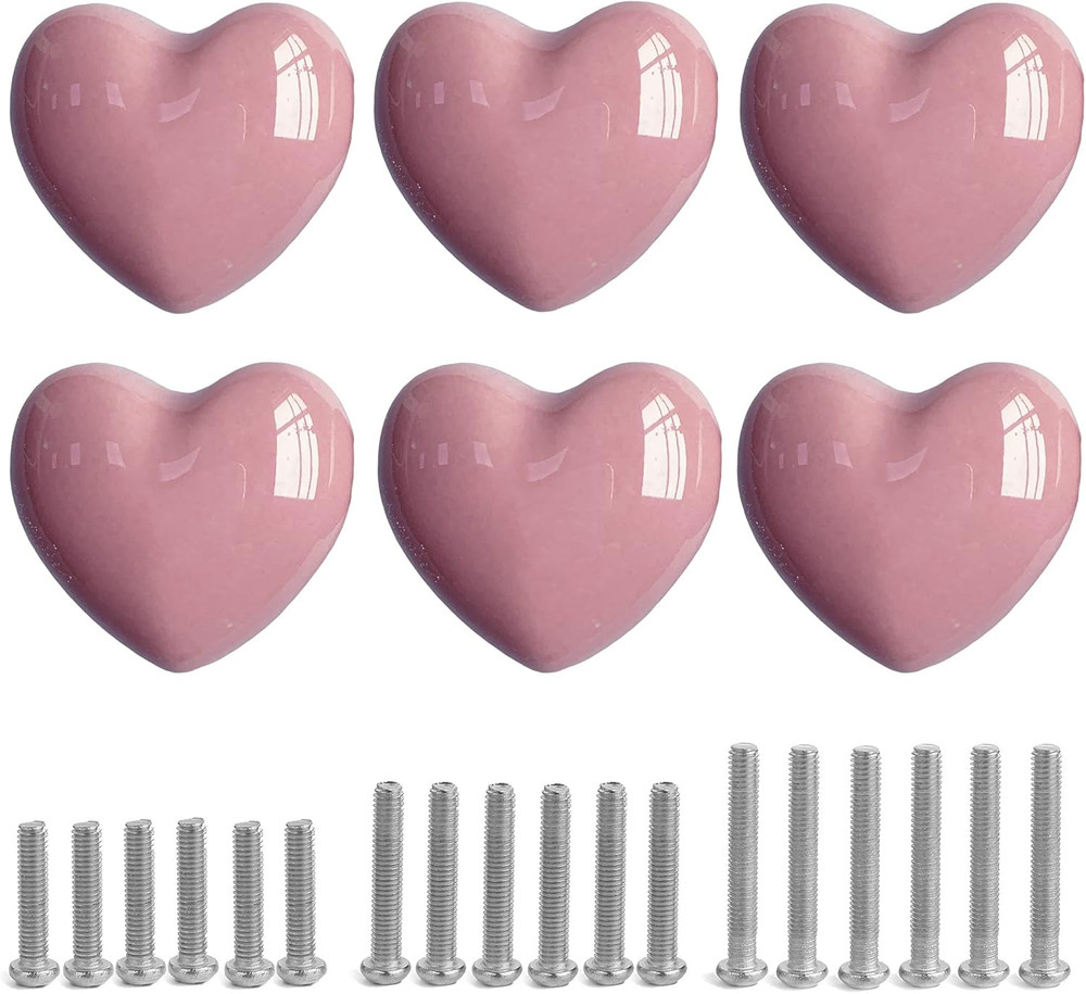 Ceramic Drawer Knobs Heart Shape Cabinet Dresser Pulls Handles with 3 Sized Scre