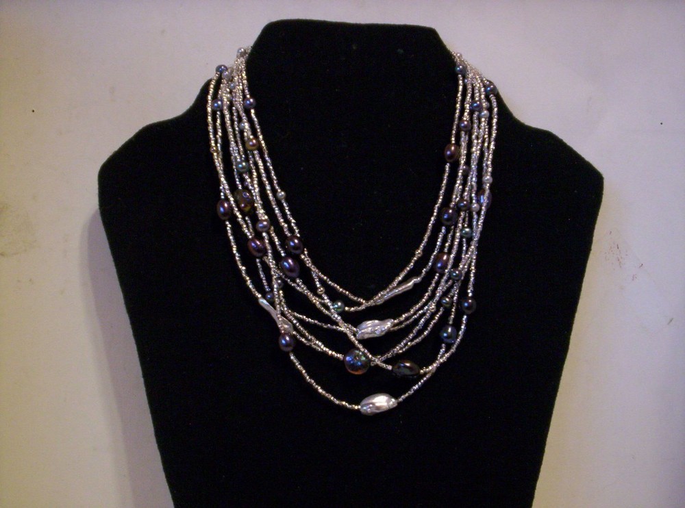 Multi Strand Beaded Necklace - Marked 925