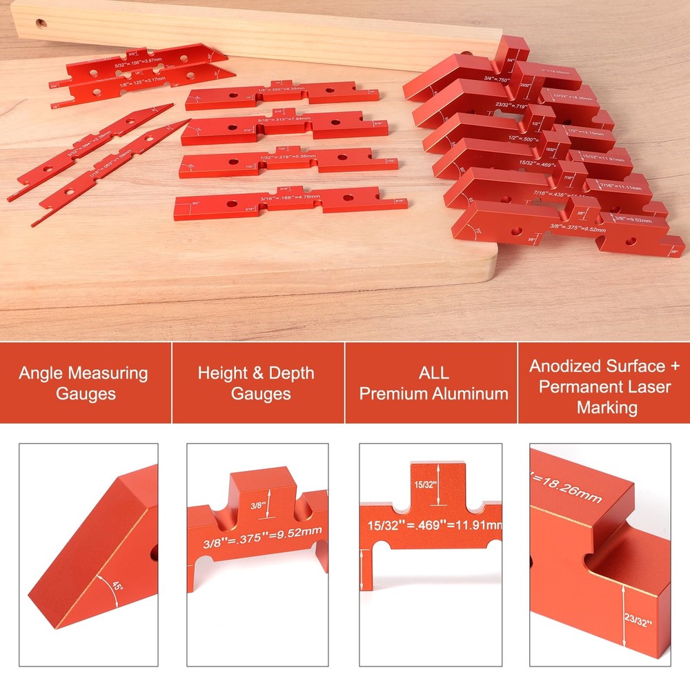 New Router Table Setup Bars - 14 Pcs Precision Woodworking Height, Depth & Angle