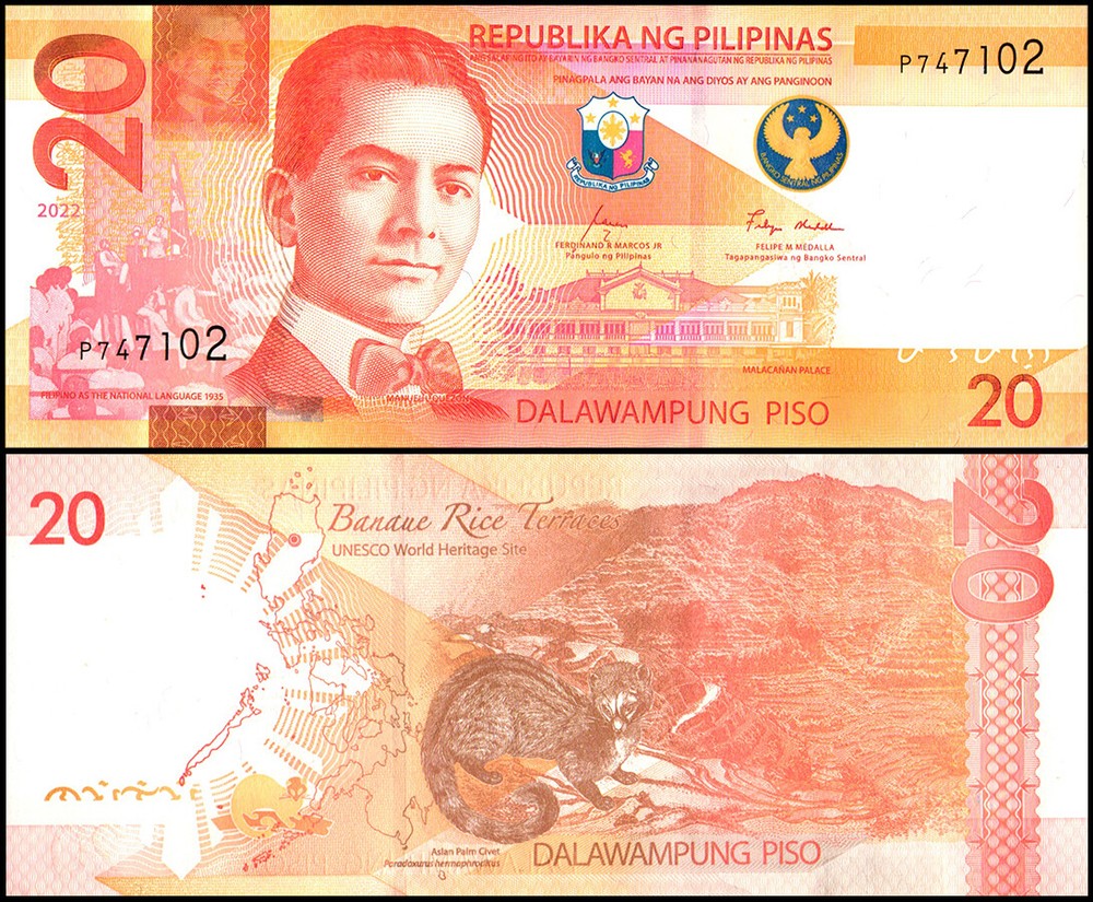 Philippines 20 Piso, 2022, P-230, UNC X 100 PCS Bundle Pack