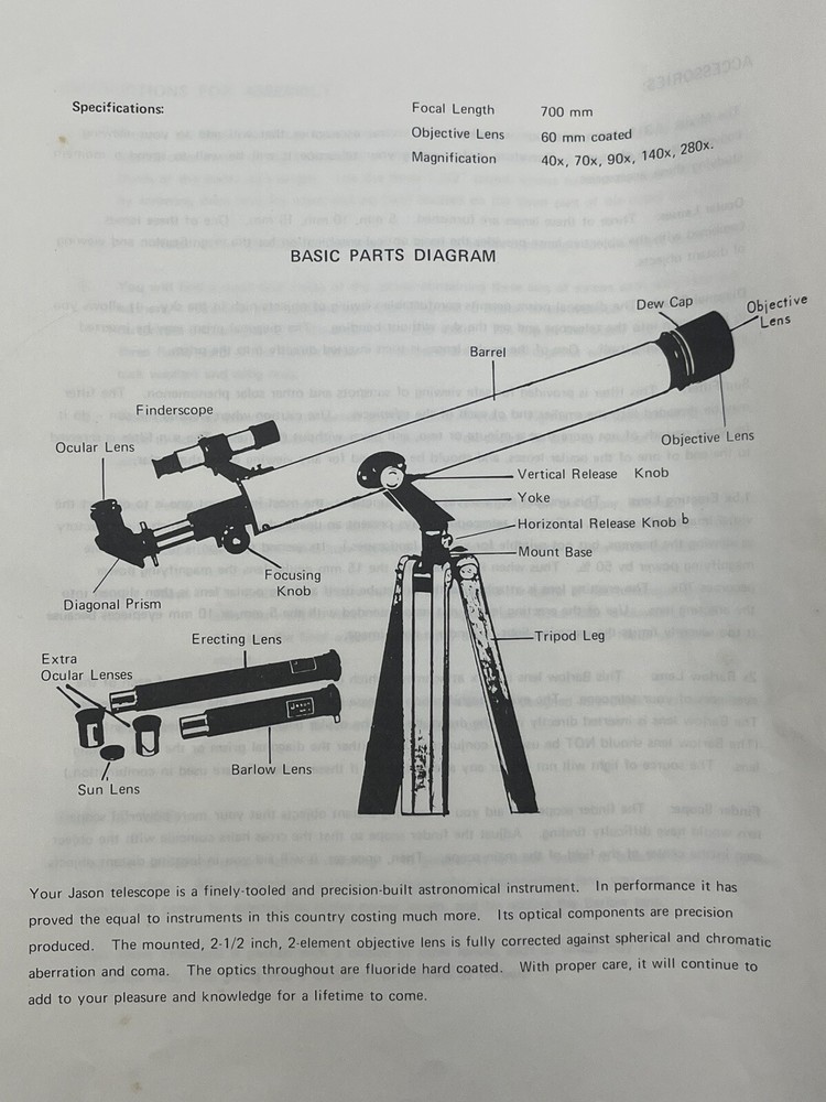 Jason Constellation Telescope Model 311 Replacement Part - 1.5x Image Erector