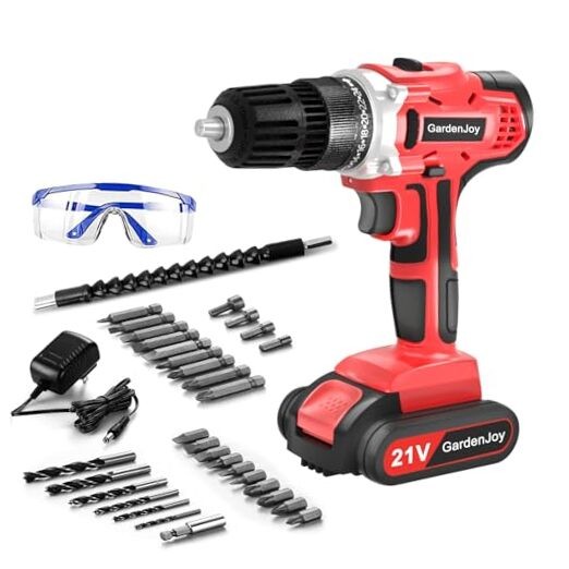 20v Cordless Drill Set, Power Electric Kit 21V - 1 Batteries -Red- Basic