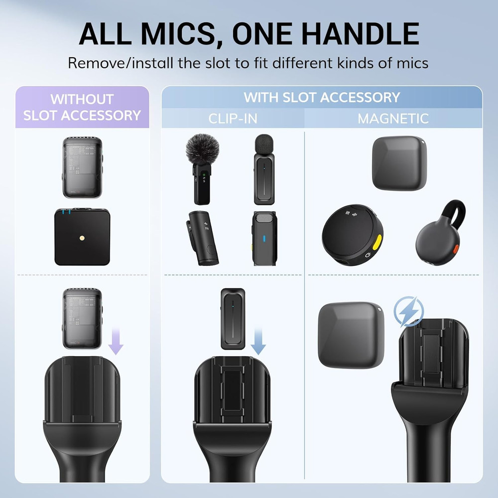 Wireless Mic Handle Compatible DJI RODE Hollyland Adjustable Length Microphone