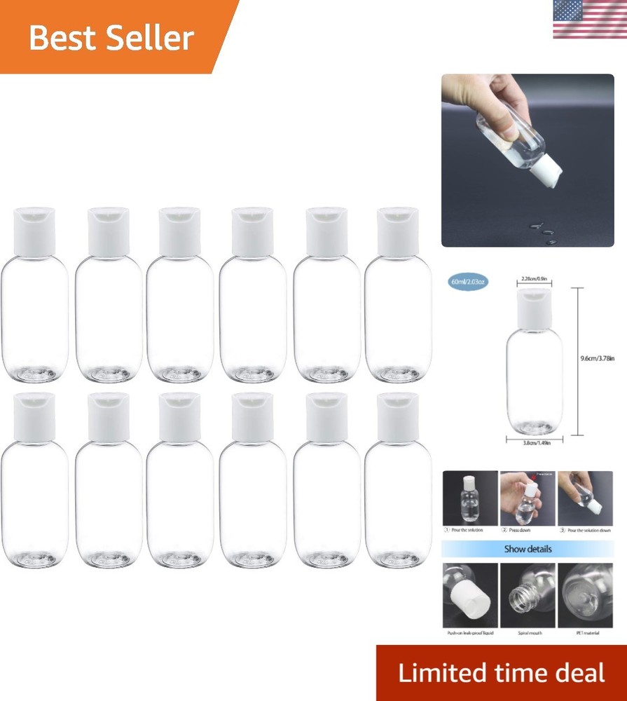 Convenient 12-Pack 60ml Refillable Bottles with Flip Cap for Essential Oils