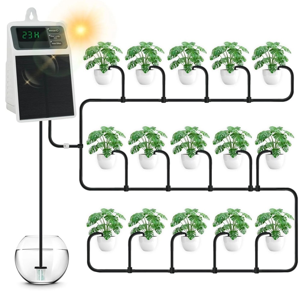 Solar Automatic Drip Irrigation System, 15 Pot Self Watering System with 2200mAh