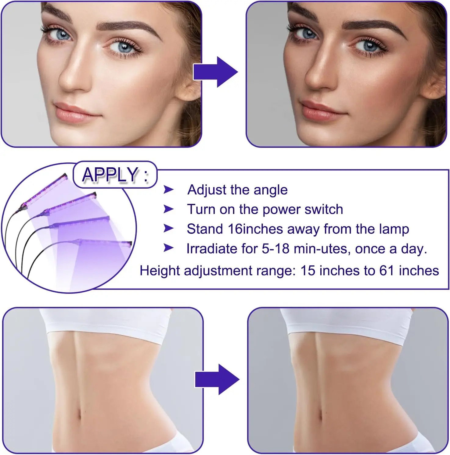 360° UV Tanning Lamp Blue Light Solarium Lamp Bronze Body Facial Tanning 432 LED