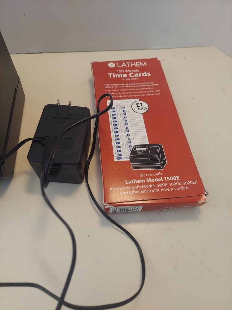 Lathem 1500E AtomicTime Clock w/ Power Adapter NO KEY, Lathem Time Cards