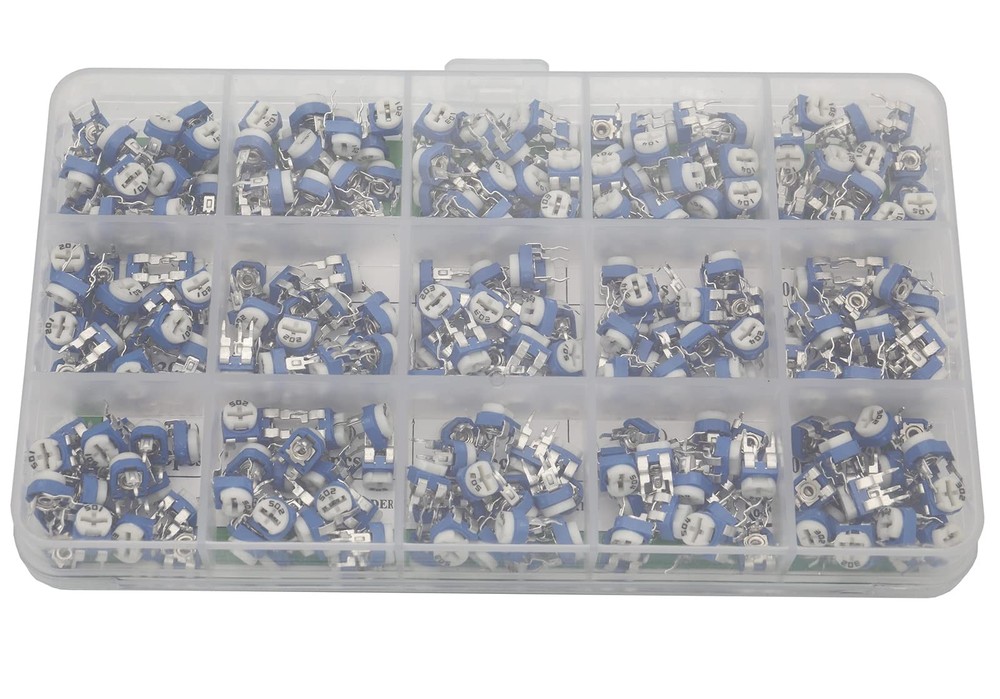 300Pcs 15 Value 100 ohm- 2M ohm Trim pots Variable Resistor 6mm Potentiometer...