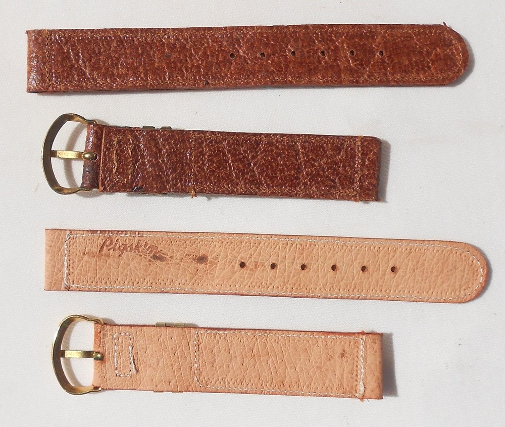 TWO MINT ORIG WW2 1944-DATED GI-ISSUE LEATHER WATCH BANDS, TAN GOATSKIN, BROWN