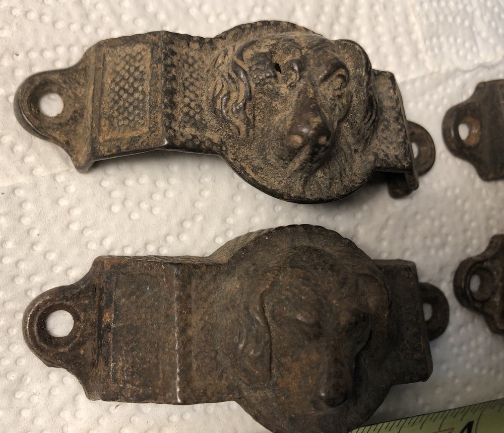 4 Antique Dog Head Drawer Pulls