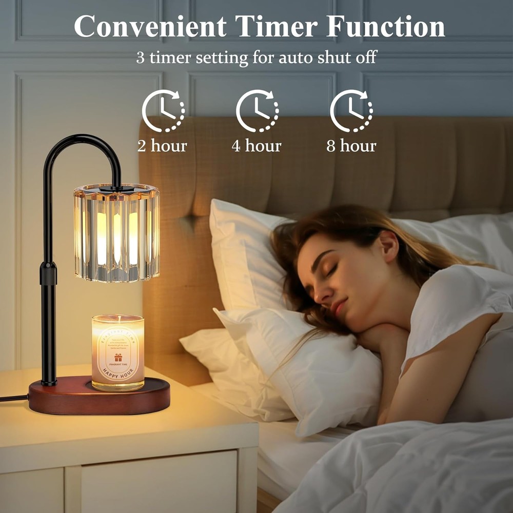 Lukasa Candle Warmer Lamp with Timer, Dimmer Adjustable Height, Walnut