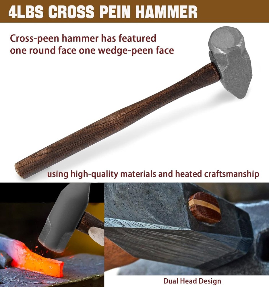 4LB Blacksmith Handmade Forge Hammer for Farrier, Knife Maker,Blacksmith Forging