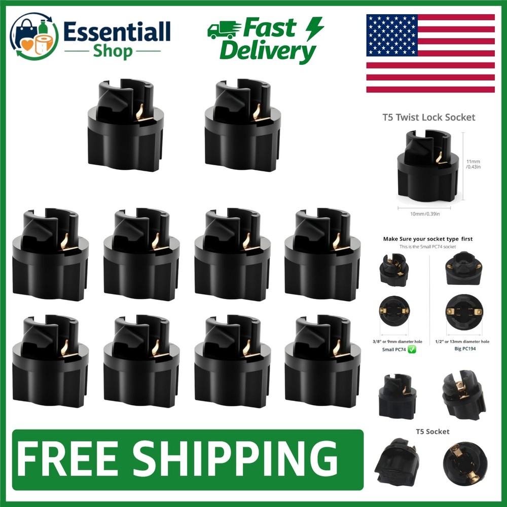 Universal 10pcs T5 Twist Lock Bulb Sockets for Dashboard and Interior Lighting